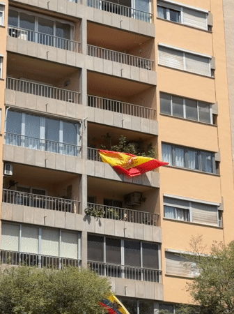 Spanish flags on apartment balconies in Palma de Mallorca