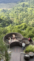 Tourists visit nest-structure viewpoint attraction in Kintamani, Indonesia