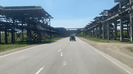 SUV travels industrial road in Angarsk, Russia