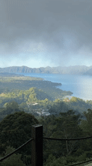 Scenic lake and mountain vista recorded in Kintamani