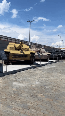 Military tanks on outdoor display in Verkhnyaya Pyshma, Russia