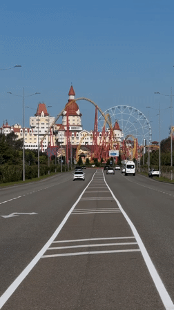 Morning scenes captured in Sirius: amusement park view, resting dog