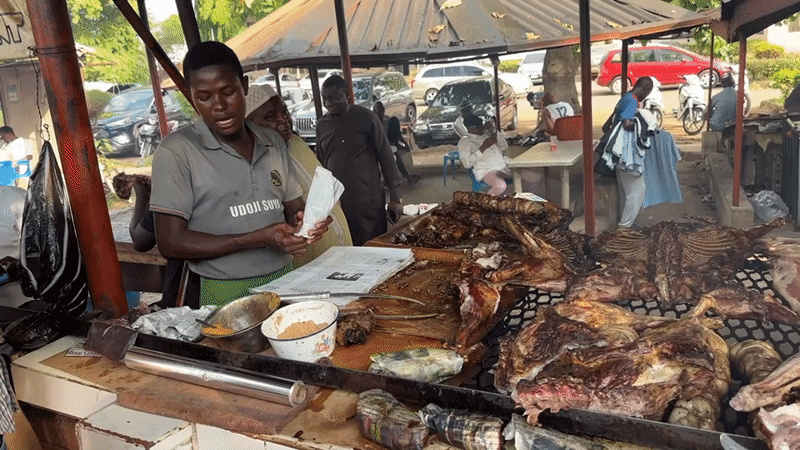 Nigerian livestock market and meat vendors documented in operation