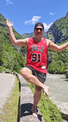 Yoga practice documented near turbid mountain river in Abkhazia