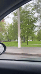 Early morning drive past park area in Cheboksary captured
