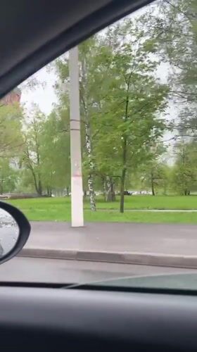 Early morning drive past park area in Cheboksary captured