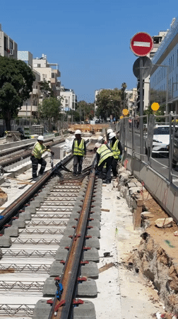 Rail and infrastructure work underway on a Tel Aviv street