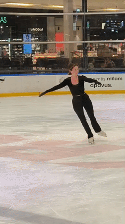 Spin practice at an indoor ice rink in Riga