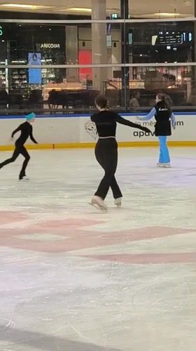 Spin practice at an indoor ice rink in Riga