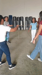 Young women play rope game in Duaca, Venezuela
