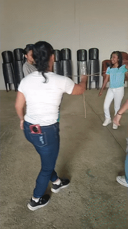 Young women play rope game in Duaca, Venezuela