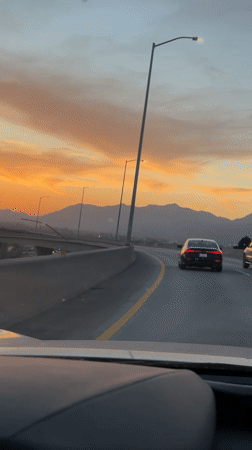 Driver records sunset highway view near Los Angeles