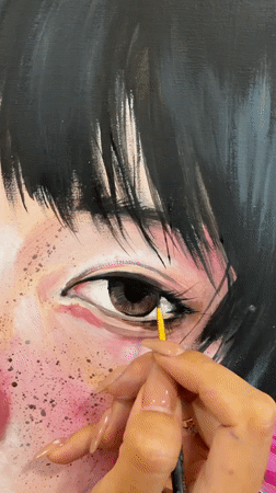 Close-up portrait painting session in Krasnoyarsk, Russia