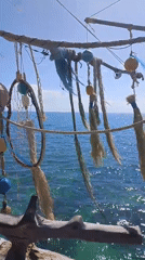 Morning beach visit at decorated Ko Phangan walkway