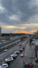 Aerial views of Lyubertsy highway at golden-hour sunset
