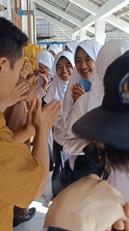 Indonesian students gather for school ceremony in Karangtengah