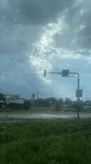 Overcast afternoon captured at Russian roadside with coffee shop