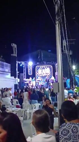 Nighttime outdoor concert draws crowd in Juan Griego, Venezuela