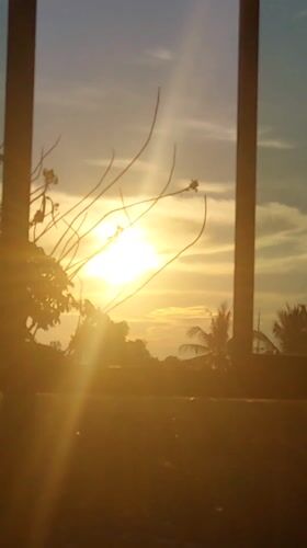 Golden sunset viewed through barred windows in Thailand