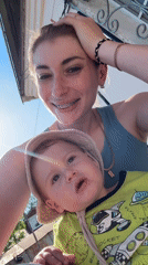 Mother and child enjoy sunny morning in Khabarovsk