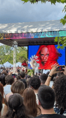 Sofia Pride festival with stage performances and celebrating crowds