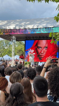 Sofia Pride festival with stage performances and celebrating crowds