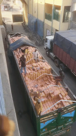 Cargo trucks loaded with goods spotted in Nigeria loading area