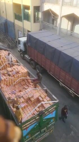 Cargo trucks loaded with goods spotted in Nigeria loading area