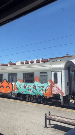 Graffitied trains spotted at Podgorica station Sunday morning