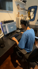 Music producer spotted working at computer in Buenos Aires