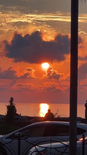 Fiery Black Sea sunset from the Batumi shoreline