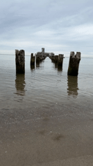 Abandoned wooden pier sits quietly in calm Polish waters
