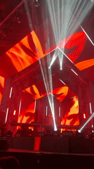 Entertainment venue scenes captured with stage performance and outdoor dining