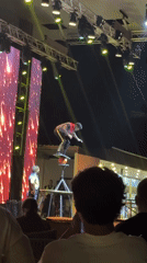 Outdoor entertainment event features performer, crowds in Manavgat