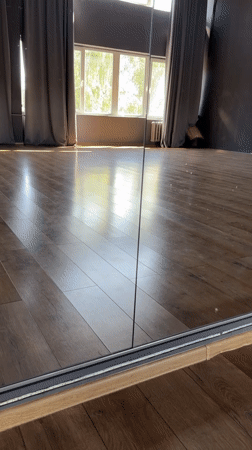 Woman takes morning selfies in Tolyatti dance studio