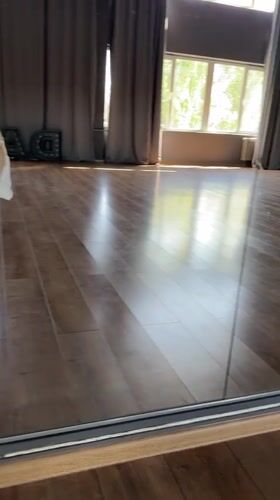 Woman takes morning selfies in Tolyatti dance studio