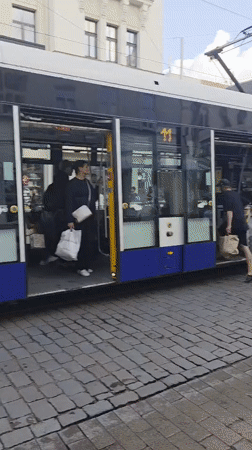 Rainy afternoon on Riga's cobblestone tram streets