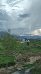 Rural landscape filmed from moving vehicle near Seydişehir, Turkey