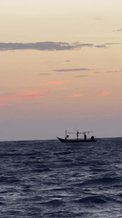 Fishing boat crosses choppy Ko Samui waters at dawn