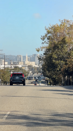 Cruising through LA traffic on a sunny afternoon