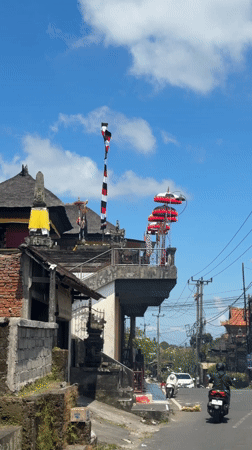 Festival preparations documented at traditional Balinese building in Tampaksiring