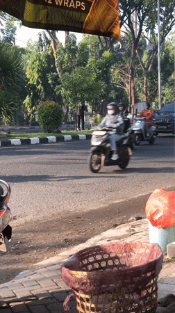 Everyday street traffic flows through Candi, East Java