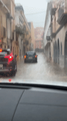 Heavy rain floods streets in Sant Feliu De Guíxols
