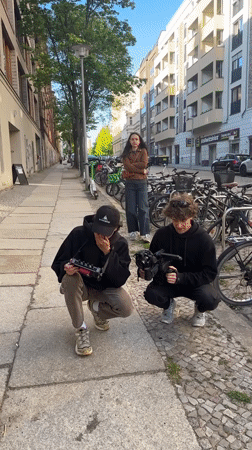 Street photo shoot observed in Berlin featuring colorful coat