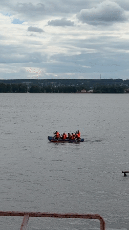 Recreational rafting group navigates calm Russian waters near Votkinsk