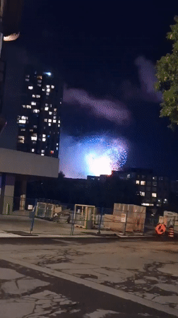 Fireworks over Ottawa, construction site in the foreground