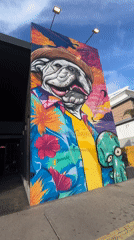 Bulldog mural in Hawaiian shirt spotted in Pampatar, Venezuela