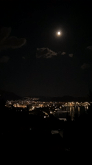 Full moon and selfie captured over nighttime Šušanj cityscape