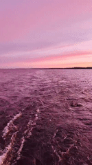 Purple-pink dawn sky reflected in Russian waters
