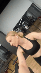 Woman records fitness video at Khimki gym